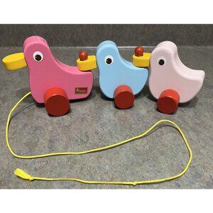 Walter Western Germany Duck Bird Wooden Wood Pull Toy Child Paper Label - READ
